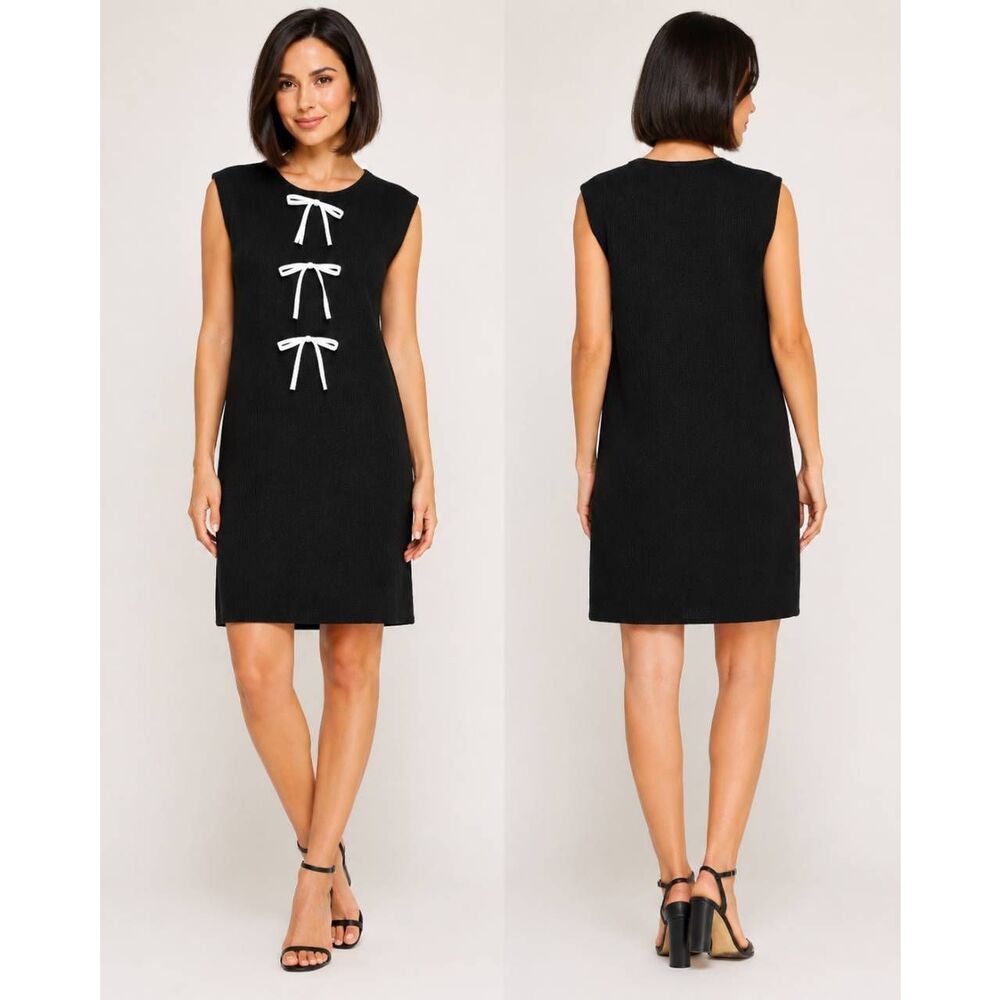 SHE + SKY Black Knit Bow Front Shift Sweater Dress Size Small NWT